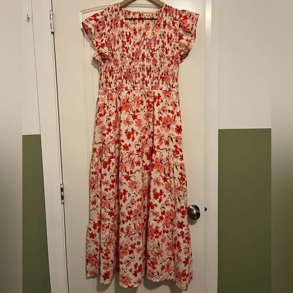 Floral Red and Pink Maxi Dress